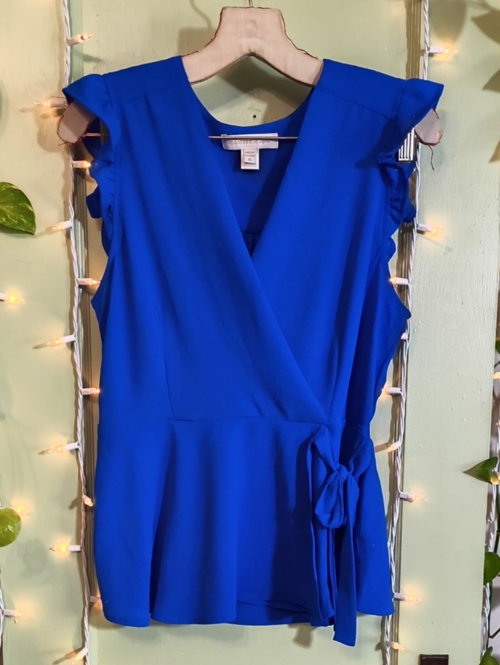 Women's Monteau Los Angeles Electric Ruffle Faux Wrap Sleeveless Blouse XL - Picture 11 of 11